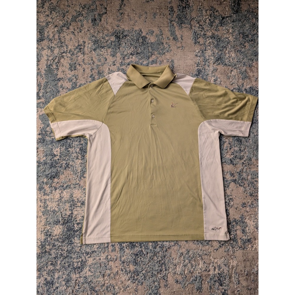 Greg Norman Mens XL Golf Polo Shirt Sage Green White Colorblock Shark Logo XL/TG